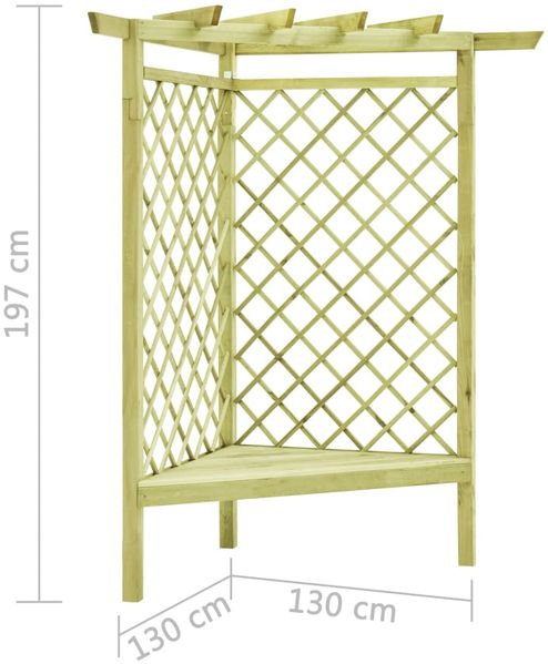 vidaXL Eckpergola mit Bank 130×130×197 cm Kiefernholz Imprägniert 49029 Bild 5