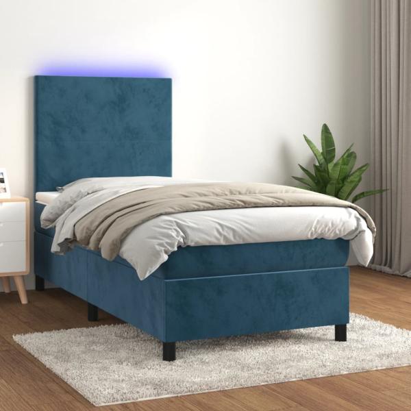 vidaXL Boxspringbett mit Matratze & LED Dunkelblau 90x190 cm Samt 3135979