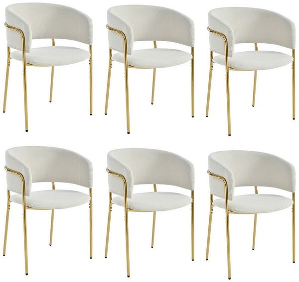 Flieks Esszimmerstuhl (Set, 6 St), 6er Set Polsterstühle mit Armlehnen Wohnzimmerstuhl Cordstoff Beige