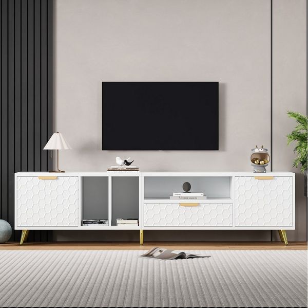 BlingBin TV-Schrank Lowboards, TV-Board TV-Ständer mit mattem Wabenmuster (1er Set, 1-St, TV-Ständer 180*40*41 cm (weiß) mit mehreren Aufbewahrungsfunktionen für Fernseher bis zu 80 Zoll