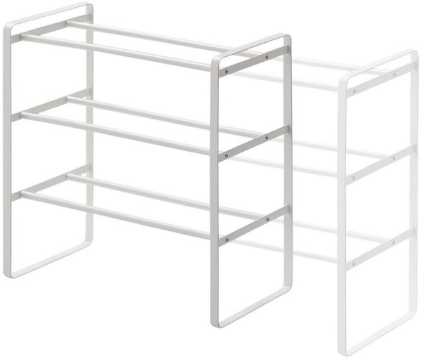 Yamazaki Schuhregal Tower Metall klein minimalistisch ausziehbar stapelbar 3 Ebenen, platzsparend, Schuhständer, Schuhablage, erweiterbar