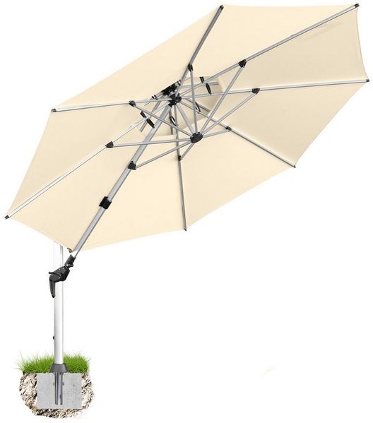 anndora Ampelschirm Sonnenschirm 4 Meter rund mit Aluminiumgestell, mit Bodenanker, Kurbelöffnung - doppeltes Winddach - Streben und Gestell aus Aluminium