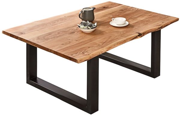 Couchtisch Baumkante massiv Akazie naturfarben 130 x 75 cm schwarz BILLY 72626611