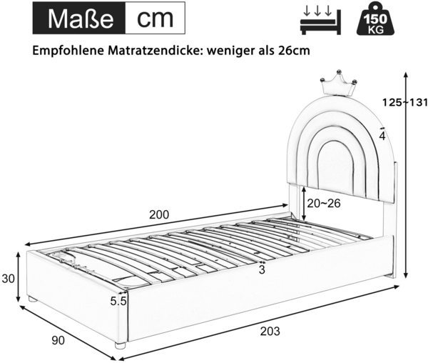 Merax Polsterbett 90*200, Hydraulikbett,mit Lattenrost und Kopfteil, höhenverstellbares Kopfteil, PU, Rosa Bild 6