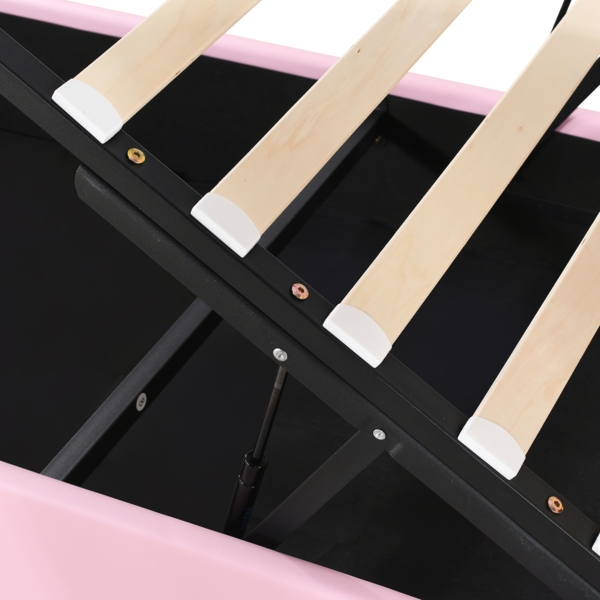 Merax Polsterbett 90*200, Hydraulikbett,mit Lattenrost und Kopfteil, höhenverstellbares Kopfteil, PU, Rosa Bild 9