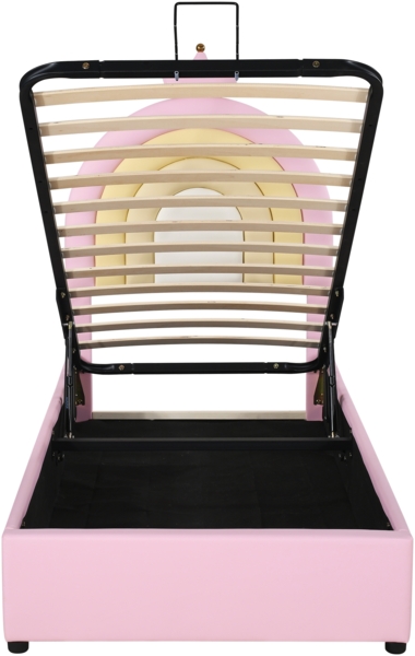 Merax Polsterbett 90*200, Hydraulikbett,mit Lattenrost und Kopfteil, höhenverstellbares Kopfteil, PU, Rosa Bild 8