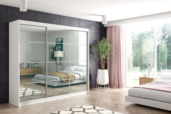 ALTDECOR Schiebetürenschrank VIVI 2 (Kleiderschrank Aluminium-Leisten, Spiegel, Schiebetürenschrank)