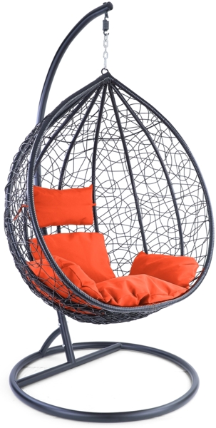 Luxus Hängesessel Miami XXL Polyrattan Korb und Gestell schwarz Kissen orange