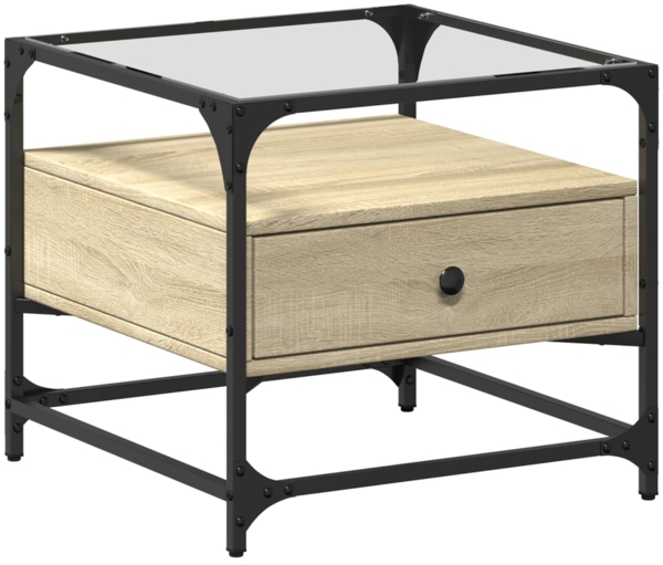 vidaXL Couchtisch mit Glasplatte Sonoma-Eiche 50x50x45 cm Stahl 846050