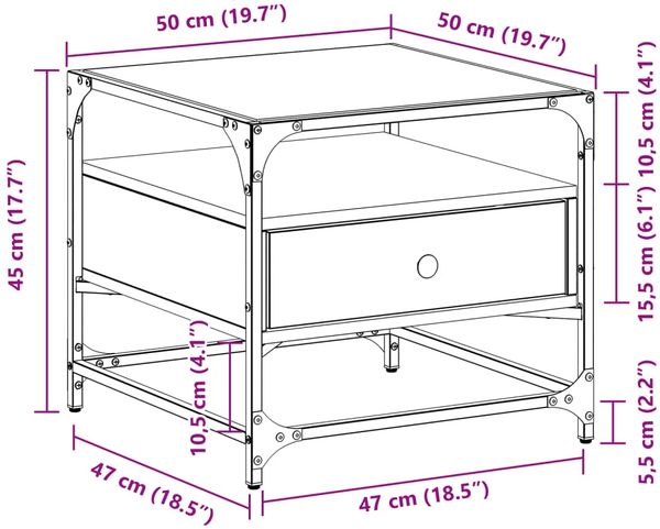 vidaXL Couchtisch mit Glasplatte Sonoma-Eiche 50x50x45 cm Stahl 846050 Bild 10