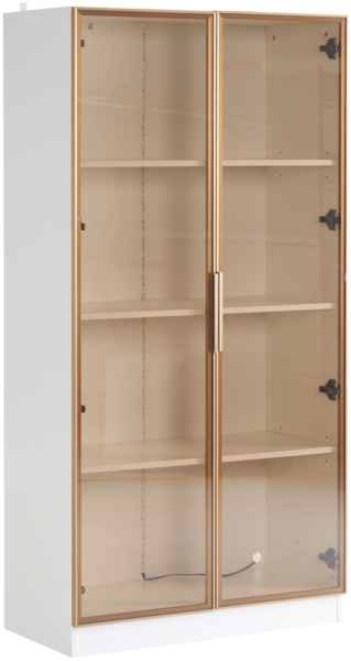 Merax 2er-Set Weiß glasvitrinen mit 16-farbiger LED-Beleuchtung, Vitrine mit Flügeltüren und beweglichen Einlegeböden, 80*40*160 cm (einzeln), Hochschrank für Wohnzimmer, freistehender Schrank, Badezimmersch Bild 9