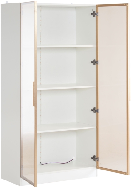 Merax 2er-Set Weiß glasvitrinen mit 16-farbiger LED-Beleuchtung, Vitrine mit Flügeltüren und beweglichen Einlegeböden, 80*40*160 cm (einzeln), Hochschrank für Wohnzimmer, freistehender Schrank, Badezimmersch Bild 3