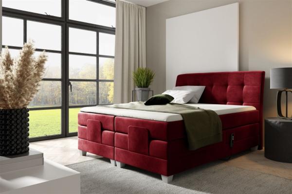 Boxspringbett Elektrisch Bett FRANCO 200x200cm in Stoff Fresh Rot