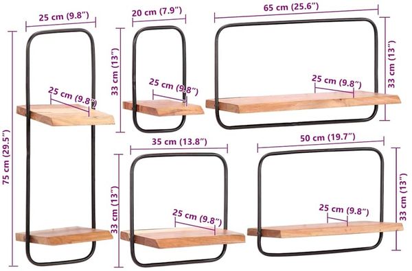 vidaXL Wandregale 5 Stk. Massivholz Akazie 373634 Bild 12