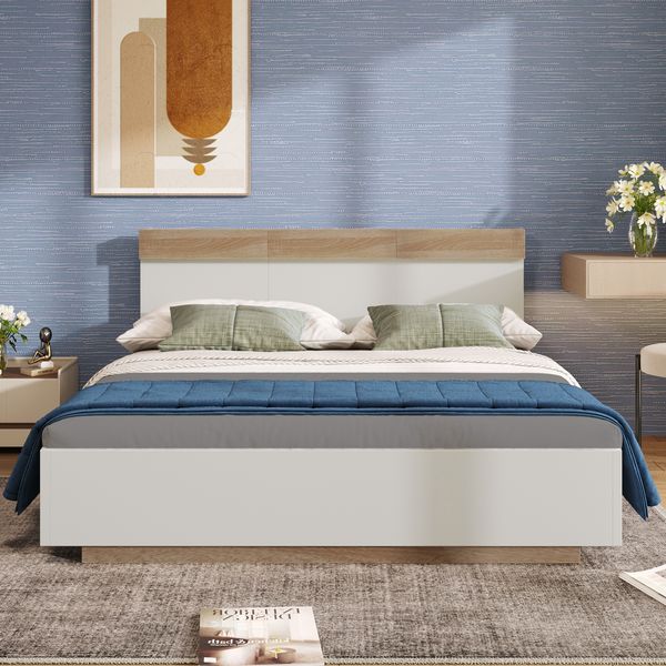 Doppelbett 160x200 cm, Schwebebett-Design in Weiß/Eiche, ohne Matratze
