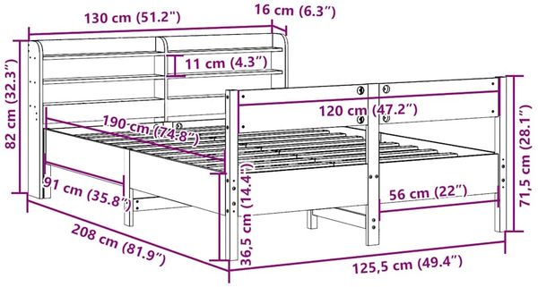 vidaXL Massivholzbett ohne Matratze 120x190 cm Kiefernholz 3306945 Bild 12