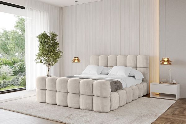 ALTDECOR Polsterbett LEYA-Z (Polsterbett mit Bettkasten und Lattenrost, Boxbett ohne Matratze), Doppelbett mit Stauraum, Bett mit Kopfteil