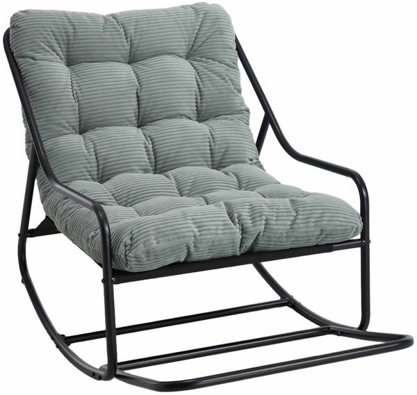 LVHOM Schaukelstuhl mit Fußstütze 75 x 116 x 82 cm, wasserfestem Gestell für drinnen, draußen (8 cm integriertes Rücken-Sitzkissen, ergonomisches Design, geräuschlos & rutschfest, rostfreier Stahlrahmen, belastbar bis 130 kg), ideal für In-/Outdoor, Balkon,...