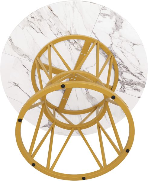 Runder Esstisch (100×100×76cm), Küchen-Esstisch, runder Couchtisch für 4 Personen, geeignet für Esszimmer, Wohnzimmer, stilvolle Tischbeine aus Metall, Tischplatte aus MDF-Marmor, Gold Bild 9
