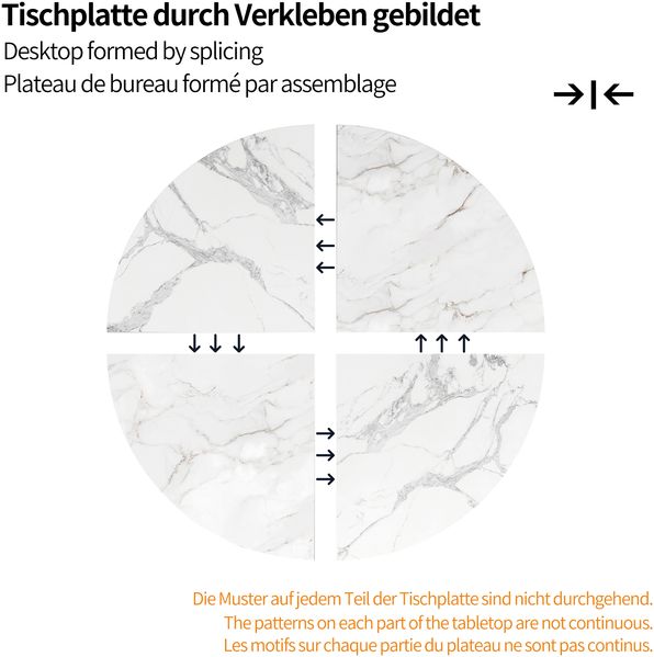 Runder Esstisch (100×100×76cm), Küchen-Esstisch, runder Couchtisch für 4 Personen, geeignet für Esszimmer, Wohnzimmer, stilvolle Tischbeine aus Metall, Tischplatte aus MDF-Marmor, Gold Bild 4