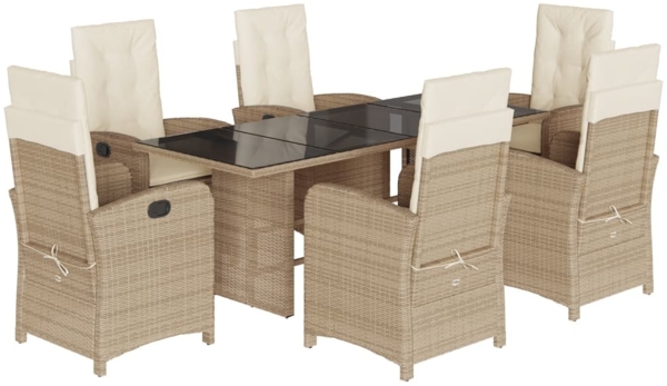 vidaXL 7-tlg. Garten-Essgruppe mit Kissen Beige Poly Rattan 3212260