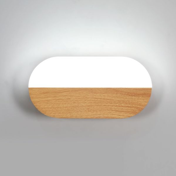 Osairous Holz Wandleuchte Innen, Moderne LED Wandlampe aus Holz Ovaler Design, 7W Wandbeleuchtung Acryl Innenbeleuchtung 6500K Kaltes Licht für Schlafzimmer Wohnzimmer Flur Treppe Korridor, 22cm