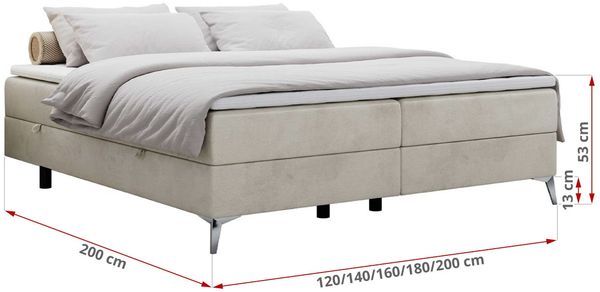 Boxspringbett - Doppelbett mit Multipocket-Matratze - LESS -140x200 - Beige Velours - H4 Bild 5