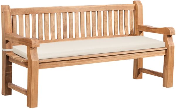 Gartenbank Teakbank DABEL - Holz Creme 180x61x93 cm | Holzbank 180 Cm Mit Sitzkissen Gartenbank Sitzbank Mit Lehne Wetterfest Bank Garten Terrasse