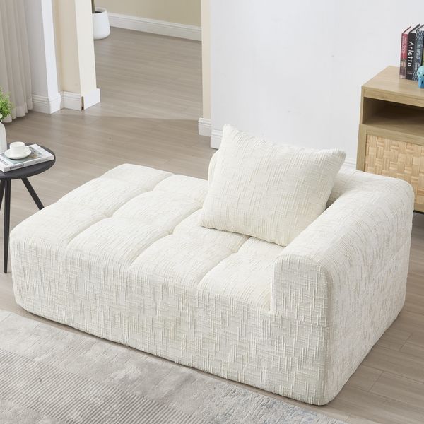 Flieks Chaiselongue Schlafsofa mit Kissen – Chenille Relaxsessel & Lounge-Sessel mit Seitentasche und Schlaffunktion, Beige