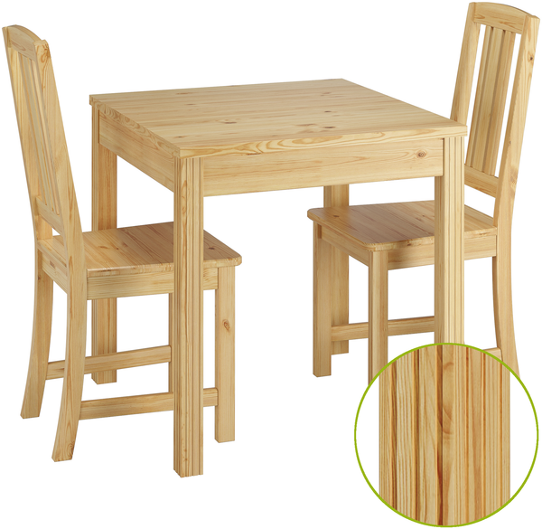 Klassische Essgruppe mit Tisch und 2 Stühle Kiefer natur Massivholz 90.70-50 C -Set 22