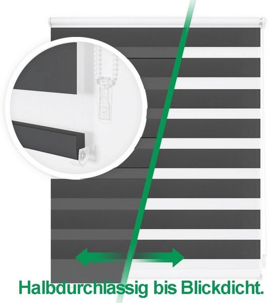 Doppelrollo Fensterrollos Ohne Bohren, Vkele, 200cm/230cm, Sonnenschutz, Lichtdurchlässig und Verdunkelnd.