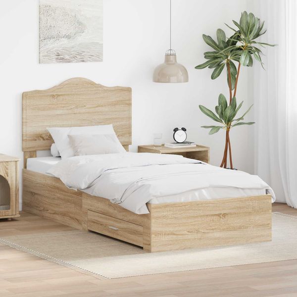 vidaXL Bettrahmen mit Kopfteil Sonoma-Eiche 90 x 190 cm Holzwerkstoff 3413659