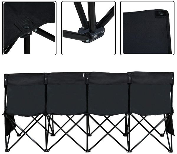 Yaheetech Campingstuhl Gartenbank Campinghocker faltbar, Sitzbank 4-Sitzer-Klappbank Tragbare Campingbank mit Tragtasche, Schwarz Bild 4