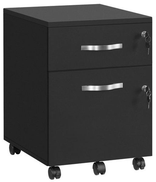 Vasagle Rollcontainer, abschließbar, Aktenschrank mit 2 Schubladen, 5 Rollen und verstellbarer Hängeregistratur, strukturierte Oberfläche, MDF/PVC, Schwarz, 43,8 x 40 x 54,7 cm