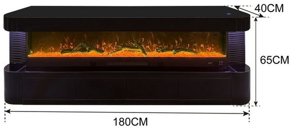 alesvelt TV-Schrank Luxus Sideboard FLAMORA Kamin Funktion LED 180cm (180X40X65H CM, 1-Schrank) LED-Kaminfunktion
