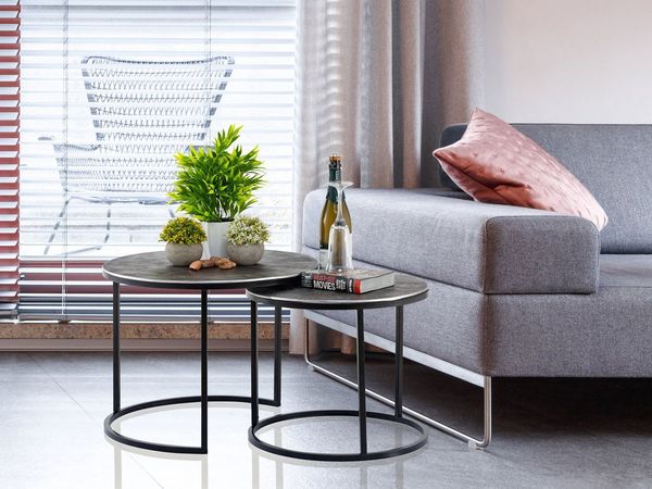 Amagohome Couchtisch Couchtisch Set 2-teilig ø 55 u. 45 cm Beistelltisch silber Metall Tisc