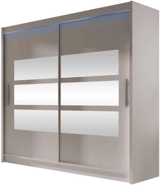 Kleiderschrank London III 180, mit RGB LED Beleuchtung, Farbe: Cashmere / Spiegel