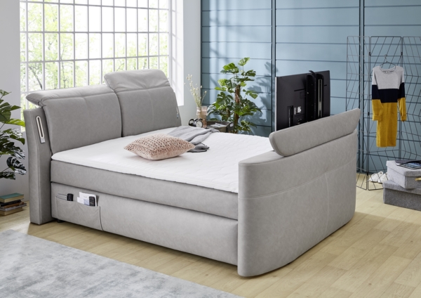 Jockenhöfer 'Movie-Star Max' Boxspringbett, 180x200 cm, Mikrofaser Hellgrau