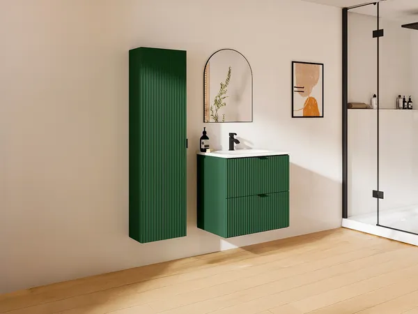 Vente-unique - ZEVINI Bathroom storage unit Holz, Platte Grün - B 25 cm x H 140 cm x L 35 cm