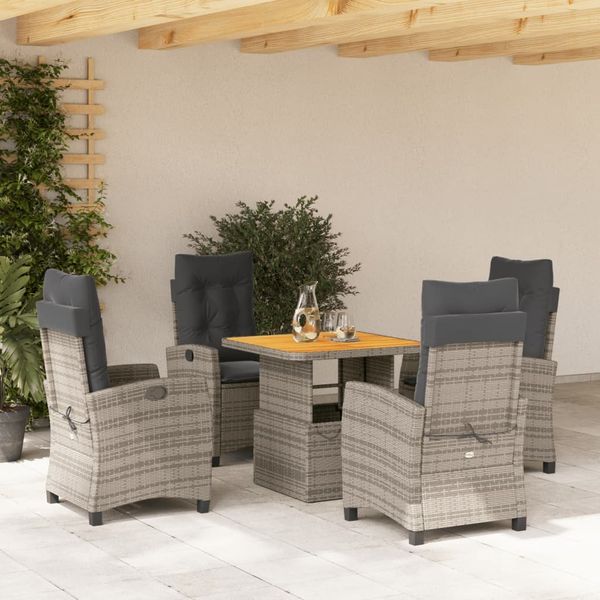 vidaXL 5-tlg. Garten-Essgruppe mit Kissen Grau Poly Rattan 3277398