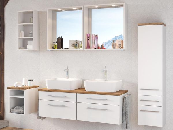Badezimmer-Set >Davos< (6-teilig) in Weiß Wotan Eiche Nachbildung - 200x47 (BxT)