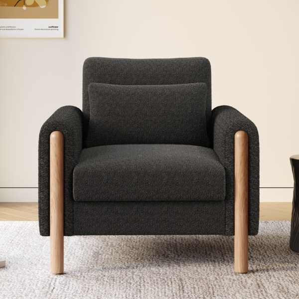 Merax Relaxsessel Armlehnenstuhl mit Dickem Kissen, Bequemer Einzelsessel mit Weicher Polsterung, Büro oder Schlafzimmer, Komfortabler Sessel, Dunkelgrau