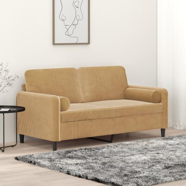 vidaXL 2-Sitzer-Sofa mit Zierkissen Braun 140 cm Samt 3200888