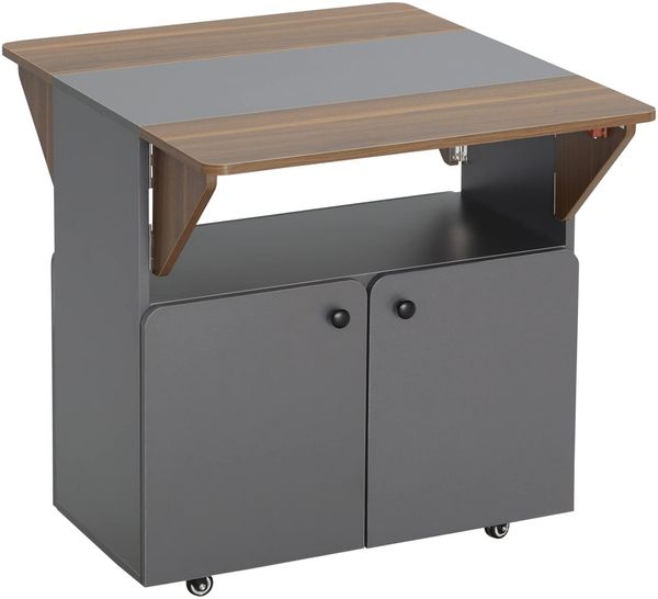 HOMCOM Esstisch Klappbarer Mobiler Küchentisch für 2-4 Personen, Klapptisch mit Rolle, Stauraum, Esszimmertisch für Kleine Räume, Esszimmer 70 x 83 x 75 cm, Hellgrau+Dunkelbraun