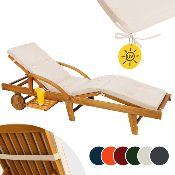Detex Polsterauflage, wetterfest & UV-beständig mit Zugband, Polyester creme, 195 x 55 x 5 cm