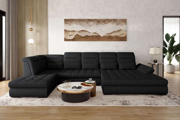 99rooms Toscana Wohnlandschaft Strukturstoff NEVE Schwarz Rechts mit Schlaffunktion Lieferung Wohnung