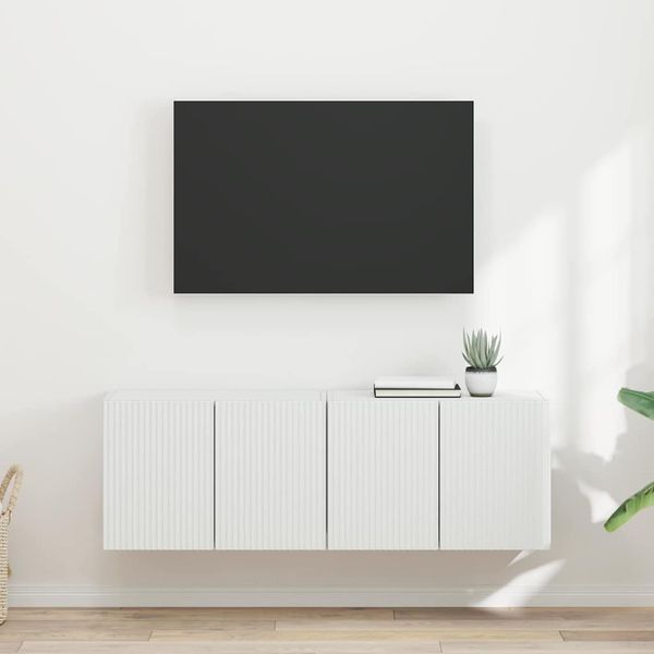 2-tlg. TV-Wandschrank, Fernsehschrank Weiß 59,5 x 31 x 40 cm Holzwerkstoff
