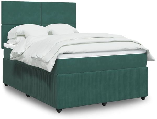vidaXL Boxspringbett mit Matratze Dunkelgrün 140x200 cm Samt 3294655