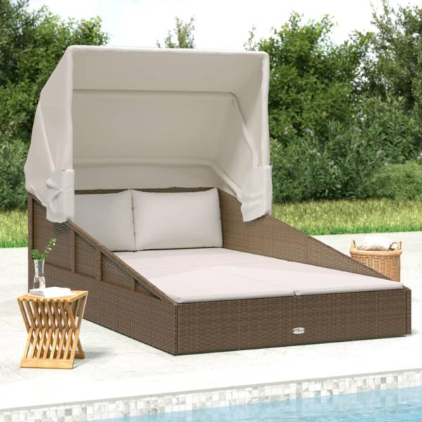 vidaXL Sonnenliege mit Faltdach Braun 200x114x128 cm Poly Rattan 362272