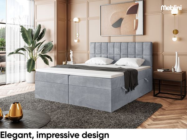 MEBLINI Boxspringbett LUKAS 160x200 cm mit Bettkasten - H4/Grau Samt Polsterbett - Doppelbett mit Topper & Taschenfederkern-Matratze Bild 3